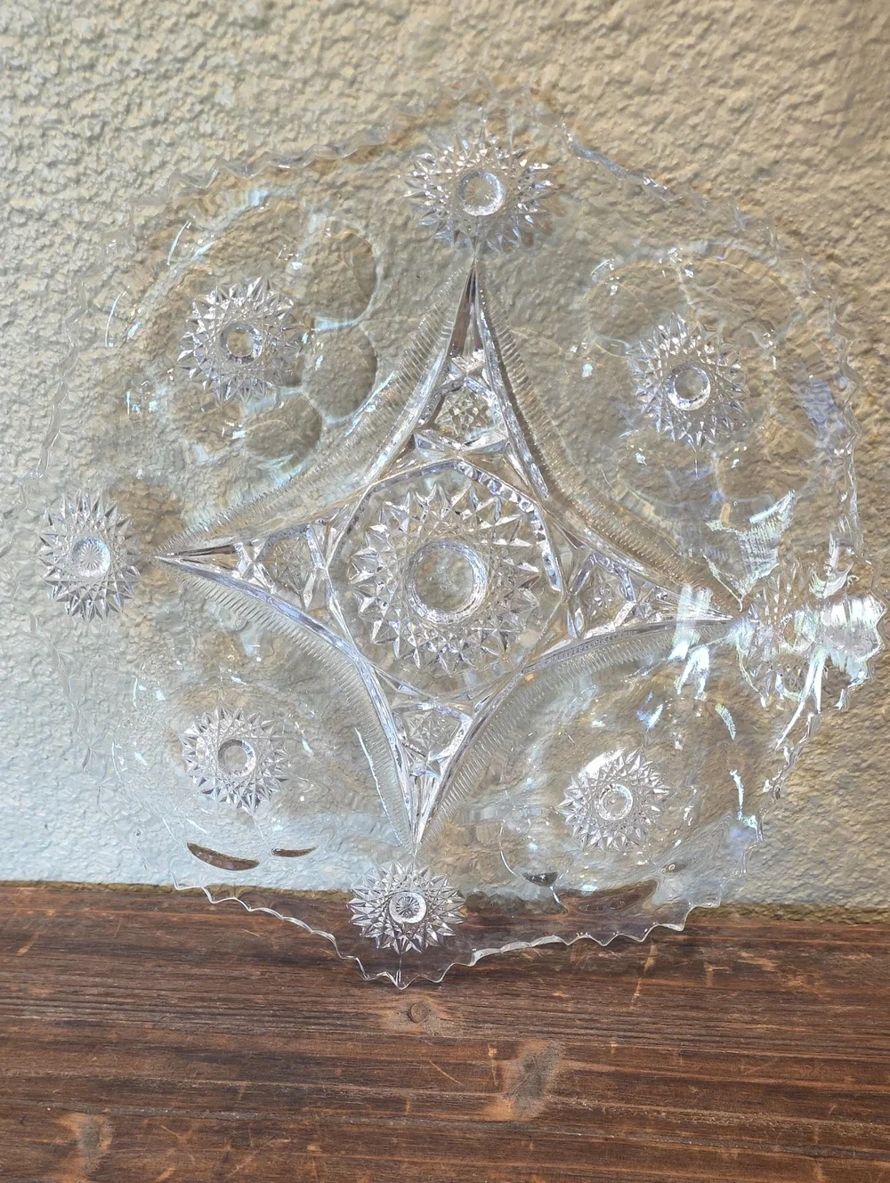 McKee PRES-CUT Aztec Pattern Geometric Glass Fruit Bowl Antique 1905